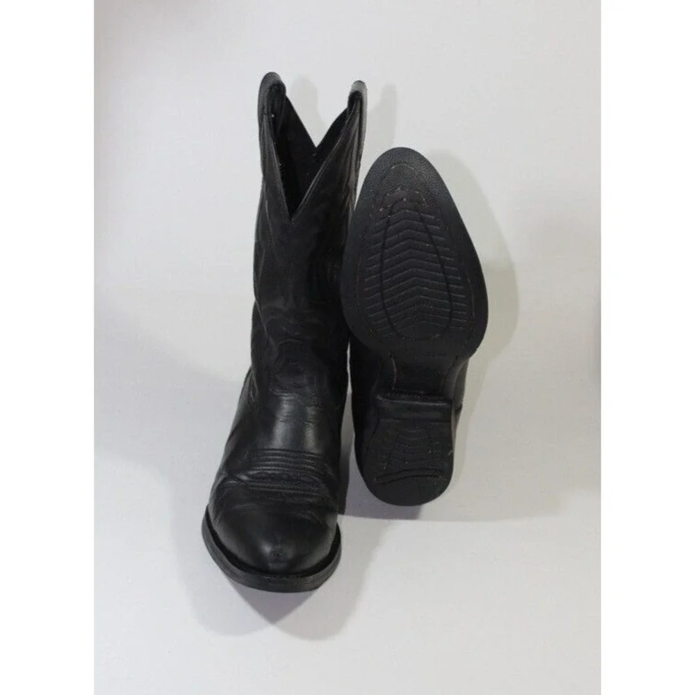 Tony Lama Mens Cowboy Western Boots Black Leather BB2020 Pull On Stitched 9.5 D